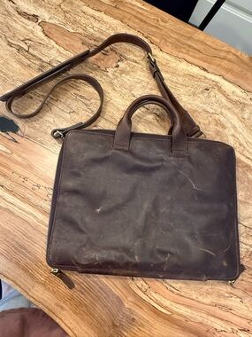Men's Brown Leather Briefcase with Detachable Strap